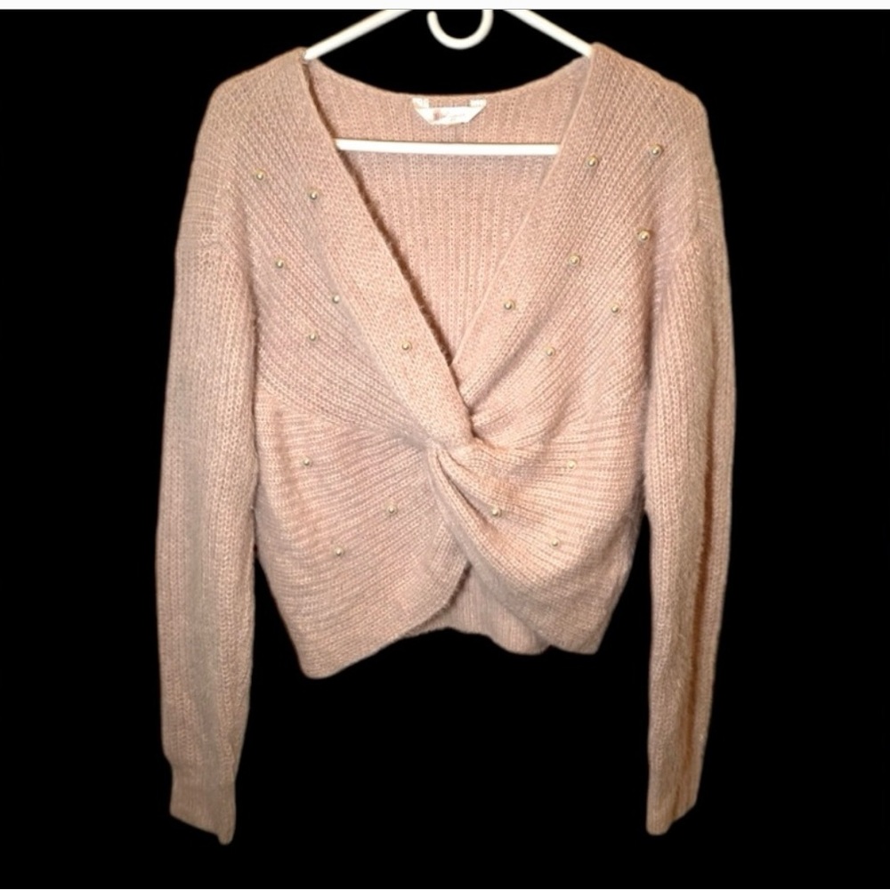 Women's Pink Sweater with Pearl Accents